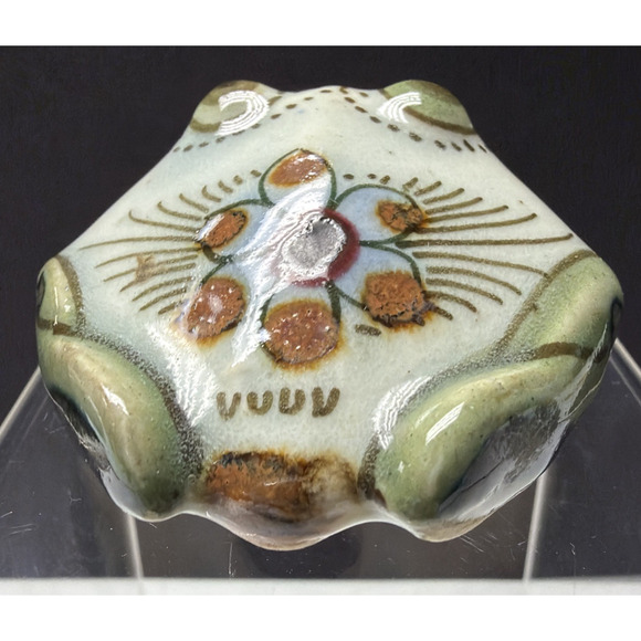Vintage Mexican Folk Art Tonala Frog Toad Sitting Floral Painted Figurine - Picture 15 of 16